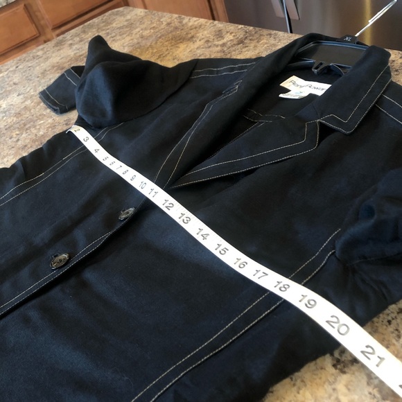 Rena Rowan Button Down Black Linen Blend Duster Jacket - Picture 2 of 12